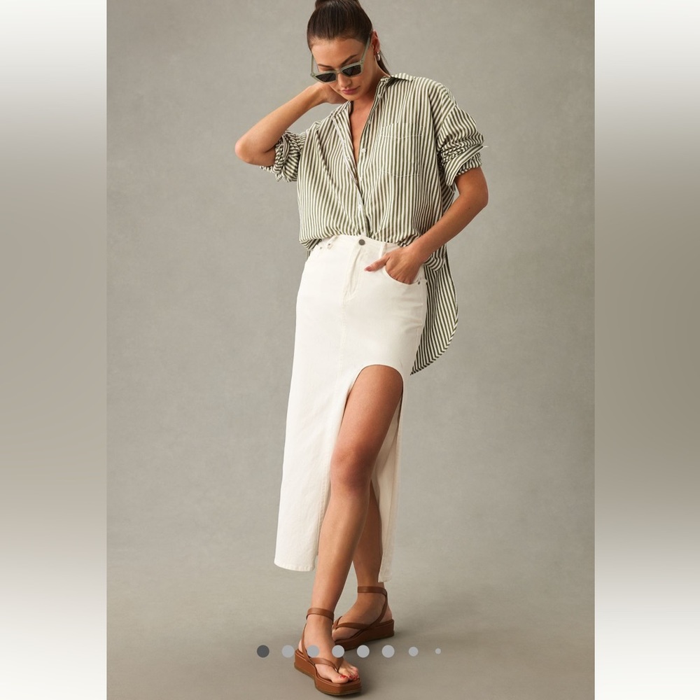 The Bennet Buttondown Shirt by Maeve: Striped Edition-medium-Green motif